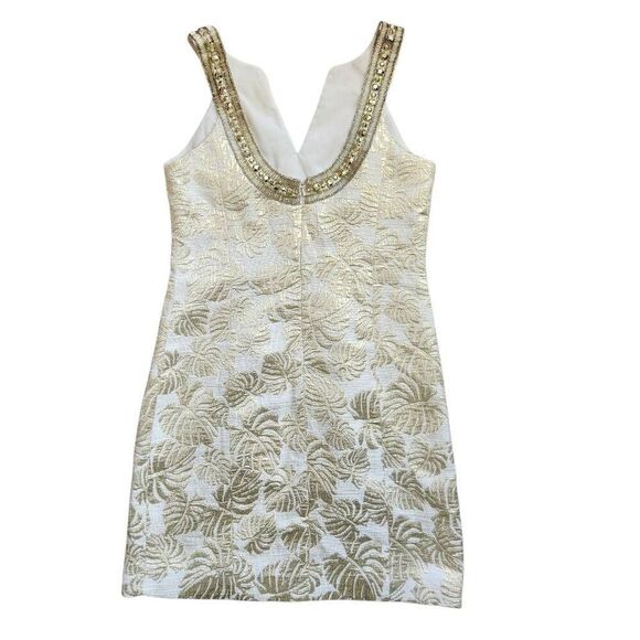 Lilly Pulitzer Shift Dress 2 Resort White Palm Jacquard With Gold Rhinestone Bli - Picture 3 of 9